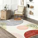 RoomTalks Mid Century Modern Washable Rug, Boho Cute Aesthetic 6x9 Area Rugs for Bedroom Dining Living Room Kitchen, Abstract Tropical Leaves Non Slip Thin Indoor Entryway Rug Accent Floor Carpet