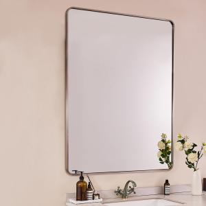 ANDY STAR 48x32 Inch Brushed Nickel Bathroom Mirror, Rounded Rectangle Bathroom Vanity Mirrors for Wall, Anti-Rust SUS304, Seamless Tube Metal Frame, 1 Deep Wall Mounted Vertically/Horizontal