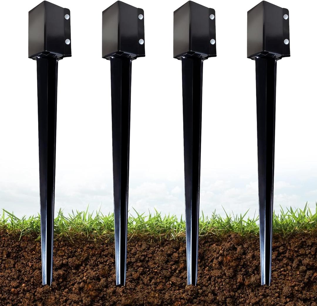 ARIFARO 4x4 Fence Post Anchor Ground Spike, 36 Inch Heavy Duty Powder Coated Metal Post Anchor for Fence, Mailbox & Garden Posts, Fits 3.5" x 3.5" Actual Post, Black, Pack of 4
