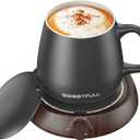 SWEETFULL Mug Warmer for Coffee and Tea Coffee Mug Warmer Set W/Mug and Lid Coffee Warmer As Coffee Gifts for Desk Office Coffee Lovers. 20W Cup Warmer Candle Warmer Auto Shut Off (Wood Grain)