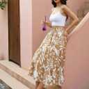 SEAFORM Women's Boho Floral Print Midi Skirt A-Line Elastic High Waist Flowy Long Skirts Casual Summer Beach Vacation Skirt (Yellow, L)