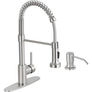 HGN Kitchen Faucet with Soap Dispenser,Commercial Single Handle Kitchen Sink Faucets for Farmhouse Camper Laundry Utility Rv Wet Bar Sinks Brushed Nickel