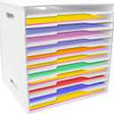 12 Tier Scrapbook Paper Organizer - 13" x 13", Craft & Stamp Cardstock Storage Rack for Home Office & Classrooms (White)