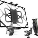 Bike Tablet Phone Holder with Silicone Security Band, Metal Arm 360° Rotation Tablet Handlebar Mount for Stationary Bicycle, Treadmill Fits iPad Pro/Air/Mini, Smartphones, 4-13'' Devices