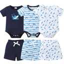 Jecson Baby Boy Outfits Newborn Boy Clothes Set 6-Piece Baby Boy Summer Clothes with Short Sleeve Shirt and Shorts, 3-6 M