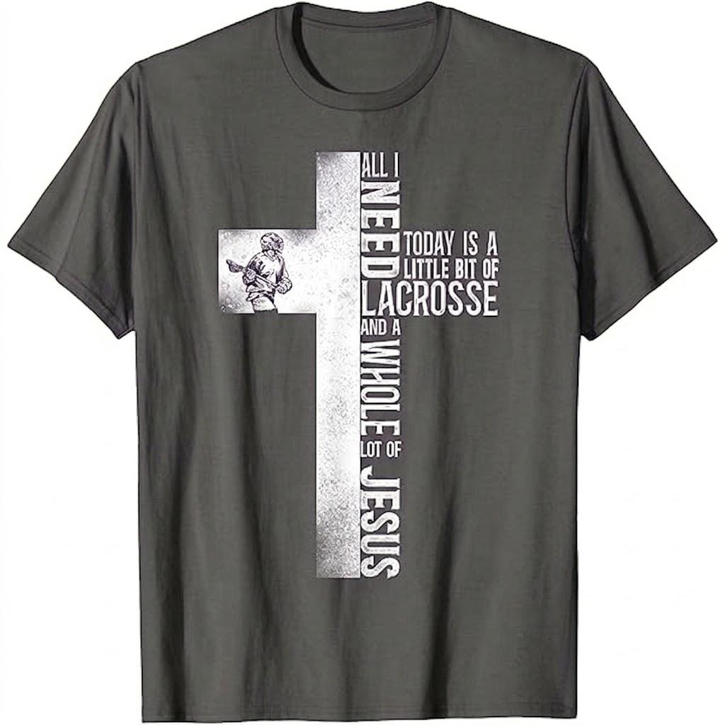 Christian Faith Jesus Christianity God Family Lacrosse T-Shirt (Blue, S)
