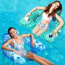 Inflatable Pool Float Chair,2 Pcs Hammock Inflatable Pool Float,4 in 1 Multi Inflatable Swimming Hammock,Floating Lounge Chair for Pool Indoor Outdoor, Color 
Orange and Blue