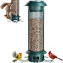 Large Squirrel-Proof Bird Feeder with Removable Tray, Weight-Activated Outer Cage, 5 Perches, 4 lb Capacity, Easy to Fill & Spill-Proof, Tube Bird Feeder for Outdoor Cardinals, Finches (Green)
