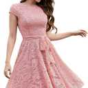 MUADRESS Women's Lace Cocktail Wedding Party Dress (XX-Large, Round Neck-Blush)