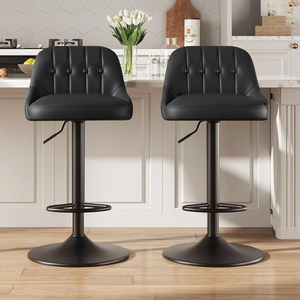MALOL Bar Stools Set of 2, Swivel Bar Chairs, Modern Adjustable PU Leather Upholstered Barstools Counter Height with Tufted Back for Bar, Kitchen Counter Island, Dining Room, Black