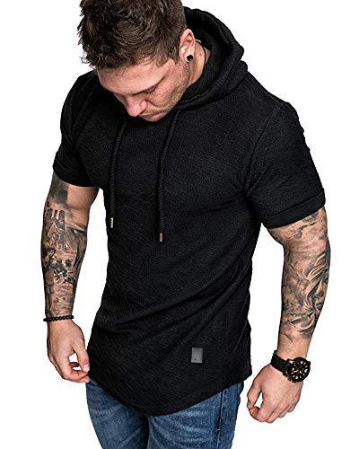 Lexiart Mens Fashion Hoodies Sport Pullover Solid Color Shirt Workout Lightweight Tops Black XL