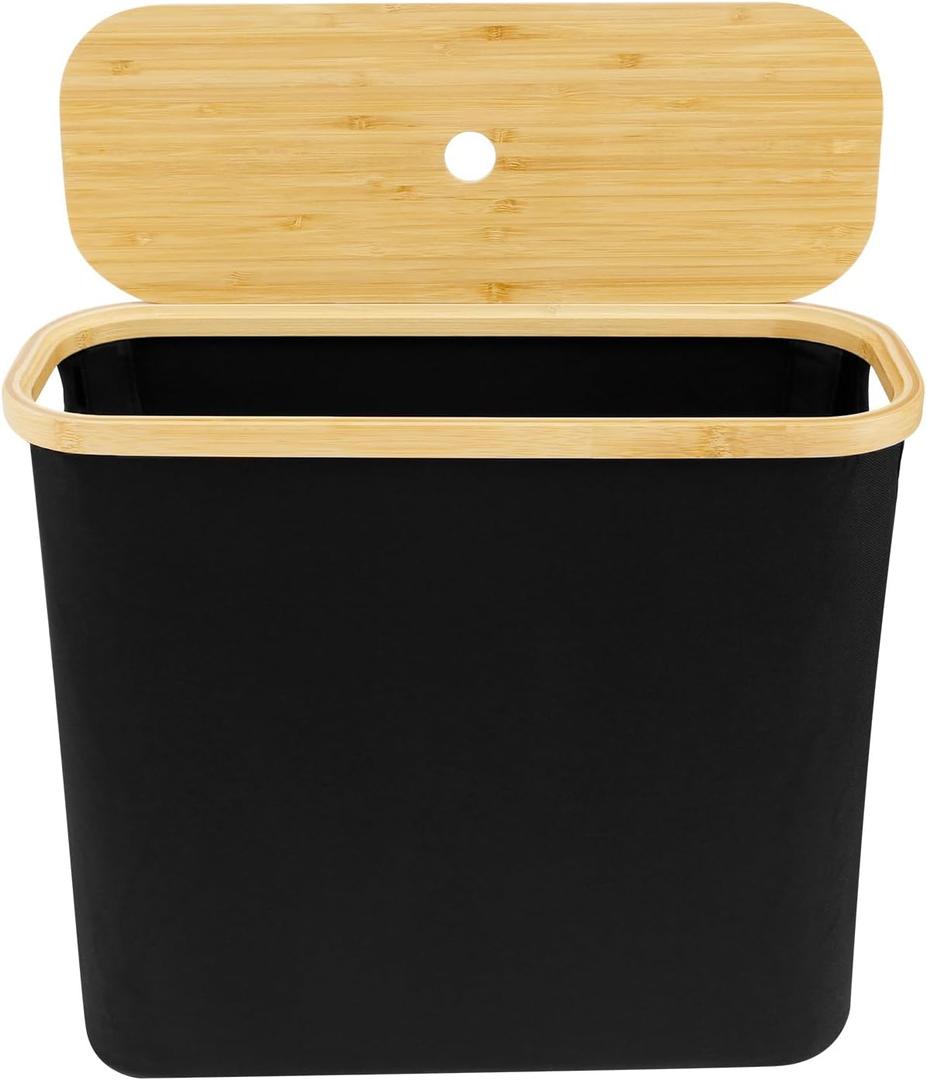US Toilet Paper Basket Oxford Cloth Toilet Paper Organizer with Wood Lid Foldable Toilet Paper Holder Basket Large Capacity Toilet Paper Bin for Bathroom Sink(Black)
