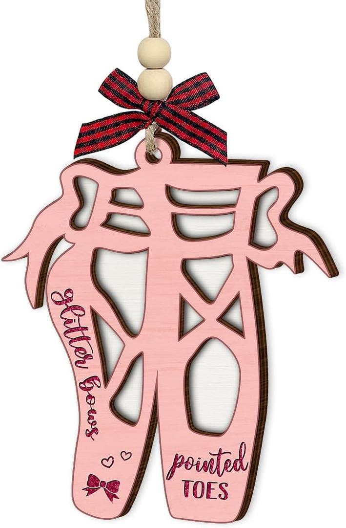 Ballerina Christmas Ornament 2025 - Wooden Pointe Shoe Ornaments for Tree - Ballet Slipper Gifts for Teen Girls, Women, Ballet Dancer Gifts for Dance Teachers, Instructors, Students