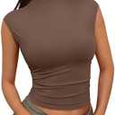 Trendy Queen Women's Going Out Basic Tank Tops Mock Neck Spring Clothes Sleeveless Cute Shirts Summer Y2K Sexy Outfits 2026 S