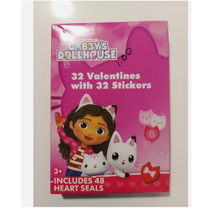 Valentine's Day Gabby's Dollhouse Valentines - 32 Valentines + Stickers & Seals 3 Packs