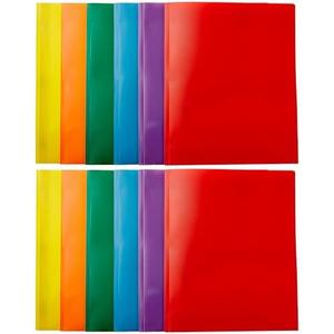 Amazon Basics Heavy Duty Plastic Folders with 2 Pockets for Documents, Letter Size Paper, School Supplies Organization, Assorted Colors, Pack of 12