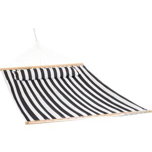 Sunnydaze Quilted Outdoor Hammock with Spreader Bars - Heavy-Duty 450-Pound Capacity Double Hammock for Outside - Black and White (Black & White)