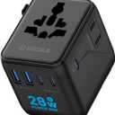 Universal Travel Adapter, International Travel Plug Adapter with 3 USB-C  2 USB-A Ports, with Extra 2 Prong AC Outlet All in One Portable Socket, for USA, UK, EU, AU  224+ Countries (Black)