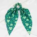 St. Patrick's Day Hair Accessories Shamrock Scrunchies with Ribbons Green Holiday Hair Ties for Women