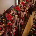 80 Pack Christmas Tree Decorations Set Red White Ornaments Bulk Include 12 Poinsettia, 30 Branches, 2 Woven Ribbon, 12 Icicle Hangings, and 24 Christmas Glitter Ball for Xmas Tree Decor Gift