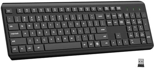 EDJO Wireless Keyboard, 2.4G Full-Sized Cordless USB Silent Computer Keyboard, Ergonomic Tilt Angle, Sleep Mode, Long Battery Life, for Windows, Mac OS Laptop/PC/Desktop/Notebook