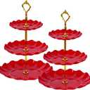 Soleebee 3-Tier Cupcake Stand, Wavy Plastic Tiered Serving Tray, Cup Cake Tower for Birthday Wedding Party Decoration, Cupcake Tier Stand Fruits Desserts Display 2 Pack (Red)
