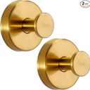 Suction Cup Hooks for Shower No-Drill Bathroom Hooks for Towels, Robes, Loofah Mountable on Bathroom Walls, Kitchen, Glass, Mirrors, Tile and Smooth,Non-Porous Surfaces (2 Pack, Brushed Gold)