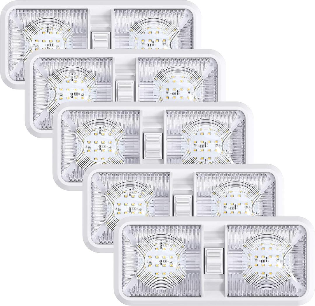 Leisure LED 4 Pack RV LED Ceiling Double Dome Light Fixture ON/OFF Switch Interior Lighting for Car/RV/Trailer/Camper/Boat DC 11-18V Natural White 4000-4500K 48X2835SMD (Natural White 4000-4500K)