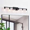 6-Light Bathroom Vanity Light Black Vanity Lights for Bathroom Light Fixtures Matte Black 6 Light Fixtures with Clear Glass Shades for Bath Over Mirror