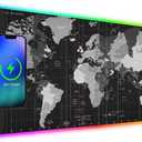 ToLuLu RGB Gaming Wireless Charging Mouse Pad, 5/7.5/10/15W 10 Light Modes LED Mouse Pad Computer Keyboard Mat Mousepad, 800x300x4MM Extended Large Desk Mat for Gaming, MacBook, Laptop, PC,World Map