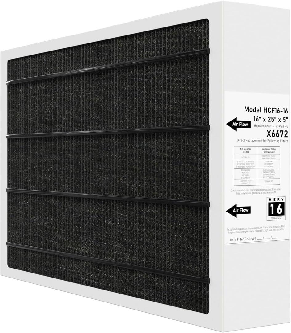 X6672 MERV 16 16x25x5 Furnace Filter Compatible with Lennox X6672 for Furnace HVAC System, Part #HCF16-16, 16x25x5 (Actual Size: 15.7 x 24.7 x 4.4 In), 1 Pack