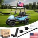 10L0L Golf Cart Flag Holder and Flagpole Bracket Mount Compatible with for Yamaha EZGO TXT RXV Club Car DS Precedent Icon EV Star Embroidered USA Flag (12"18") Included (Black)