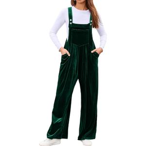 BerryGo Casual Velvet Sleeveless Loose Jumpsuits Dressy One Piece Wide Leg Overalls Long Pant Rompers For Women (Small, Dark Green)