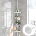 Corner Shower Caddy:125" Adjustable Inside Tension Shower Organizer Tension Pole,Rustproof Bathroom Organizer Shelves for Bathtub Shampoo Conditioner Storage,Floor to Ceiling Standing Showering Rack (White)