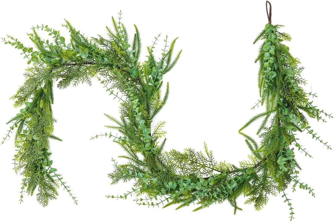 Real Touch Christmas Garland, Thick and Lush, Soft Bendable, Lifelike Cedar Garland Realistic, Christmas Garland for Mantle, Party Dcor(Eucalyptus Cedar, 9 FT)