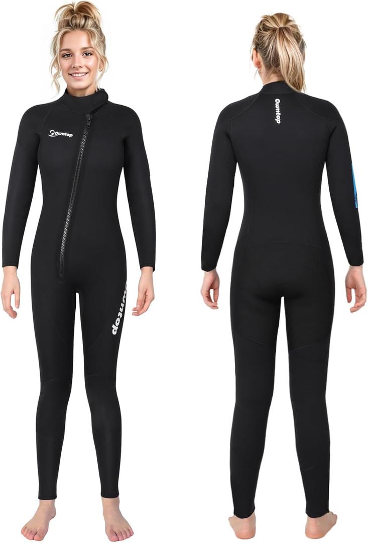 Owntop Wetsuit 5mm Neoprene Diving Suit - Mens Womens Thicken Full Wet Suit, Front Zip Long Sleeve UPF50+ Keep Warm Swimwear for Scuba Surfing Swimming Diving Snorkeling Water Sports (Small, Women-Black-New)