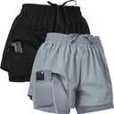 Ultra Performance Gym Shorts Women Pack of 2, Nylon Compression Workout Shorts Women with Liner (X-Large, Black, Grey)