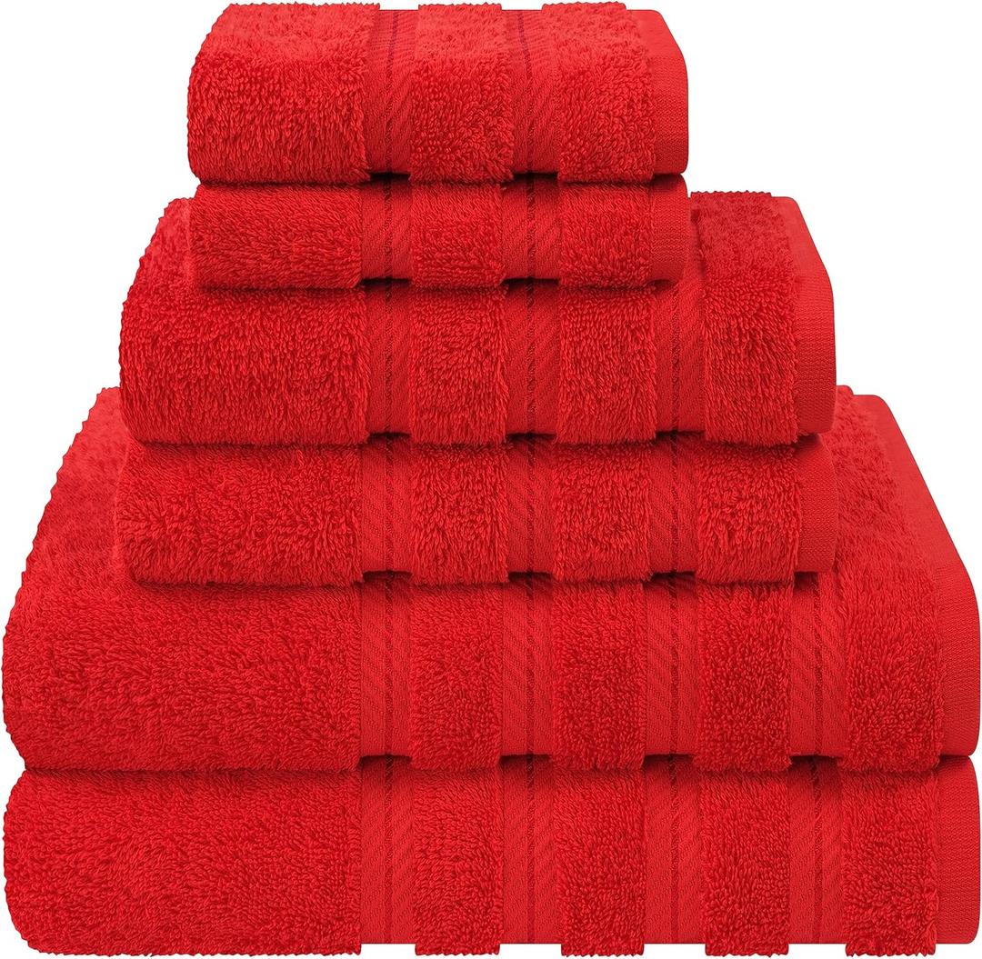 American Soft Linen Luxury 6 Piece Towel Set, 2 Bath Towels 2 Hand Towel 2 Washcloths, 600 GSM 100% Cotton Turkish Towels for Bathroom, Red Towel Sets