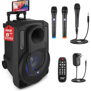 Pyle 8 Portable PA Speaker System - 280 Watts PA & Karaoke Speaker with Two Wireless & 1 Wired Microphone, Wireless Bluetooth Streaming, Flashing Party Lights, MP3/USB/FM Radio