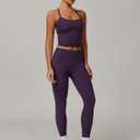 QBGJTD Womens Workout Sets Two Piece Cross Back Tank Top Matching High Waist Leggings Sets Gym Outfits Work Out Clothes (Purple, M)