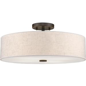 Livex Lighting 52136-92 Meridian Collection 4-Light Transitional Ceiling Mount Fixture with Oatmeal Color Fabric Hardback Shade, English Bronze, 18"L x 18"W x 8.13"H