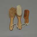 Baby Hair Brush Set for Newborns - Soft Goat Bristle Wooden Baby Brush and Comb Set Newborn Grooming Kit for Cradle Cap, Durable & Gentle, Boy, Girl Infant Essentials Care Kit (Oval, Walnut)