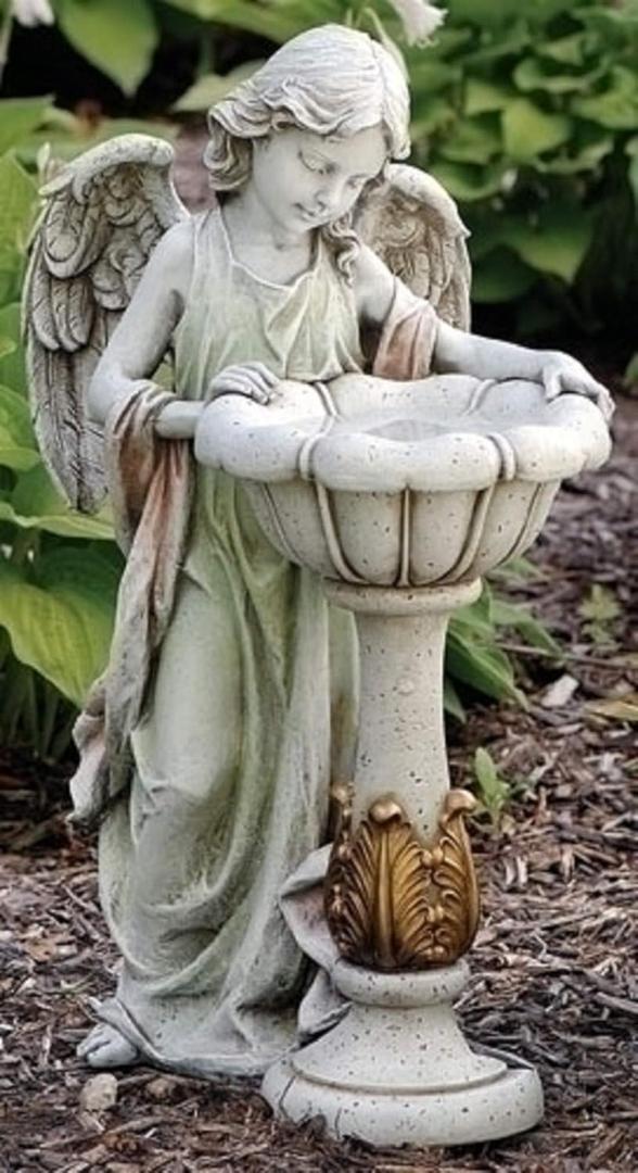 Joseph's Studio by Roman 23-Inch Solar Angel with Birdbath Statue  Lighted Religious Outdoor Garden Decor, Spiritual Yard Figurine