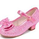 Walofou Flower Girls Wedding Party Heel Princess Shoes Flats for Kid Toddler (3 Big Kid, Pink)