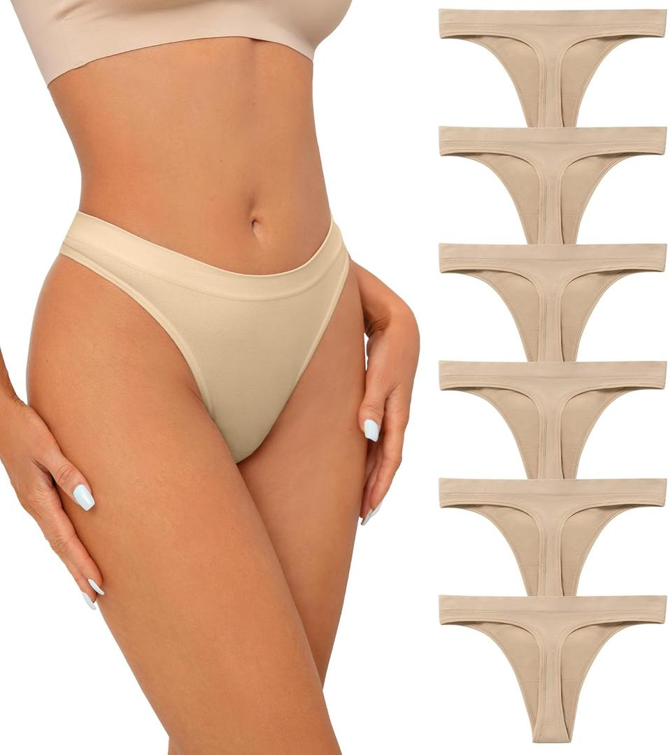 SHARICCA Seamless Thongs for Women Sexy Breathable No Show Thong Underwear Women Multiple Pack (Medium, (6 Pack) Nude Colors)