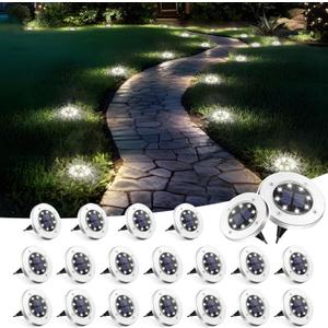 SOLPEX Solar Lights Outdoor Waterproof, 20 Pack Solar Ground Lights, Solar Garden Lights Landscape Lighting for Pathway Driveway Patio Backyard Walkway, Cool White 