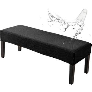 Genina Stretch Jacquard Dining Bench Cover - Anti-Dust Removable Bench Slipcover Washable Bench Seat Protector Cover for Living Room, Bedroom, Kitchen-Black (Macrophyte)