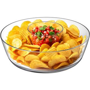 Amazing Abby - Charlie - Plastic Chip and Dip Bowl, Clear Serving Platter, Unbreakable Party Appetizer Tray, BPA-Free, Dishwasher-Safe, Great for Chips, Salsa, Veggies, Snacks, and More