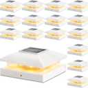 Solar Post Cap Lights Outdoor 16pack, White Waterproof Solar Powered Deck Fence Post Lights Fit 4x4 Wood/Vinyl Posts, Bright Warm White Solar Cap Light Decorate Deck, Patio, Porch, Fence