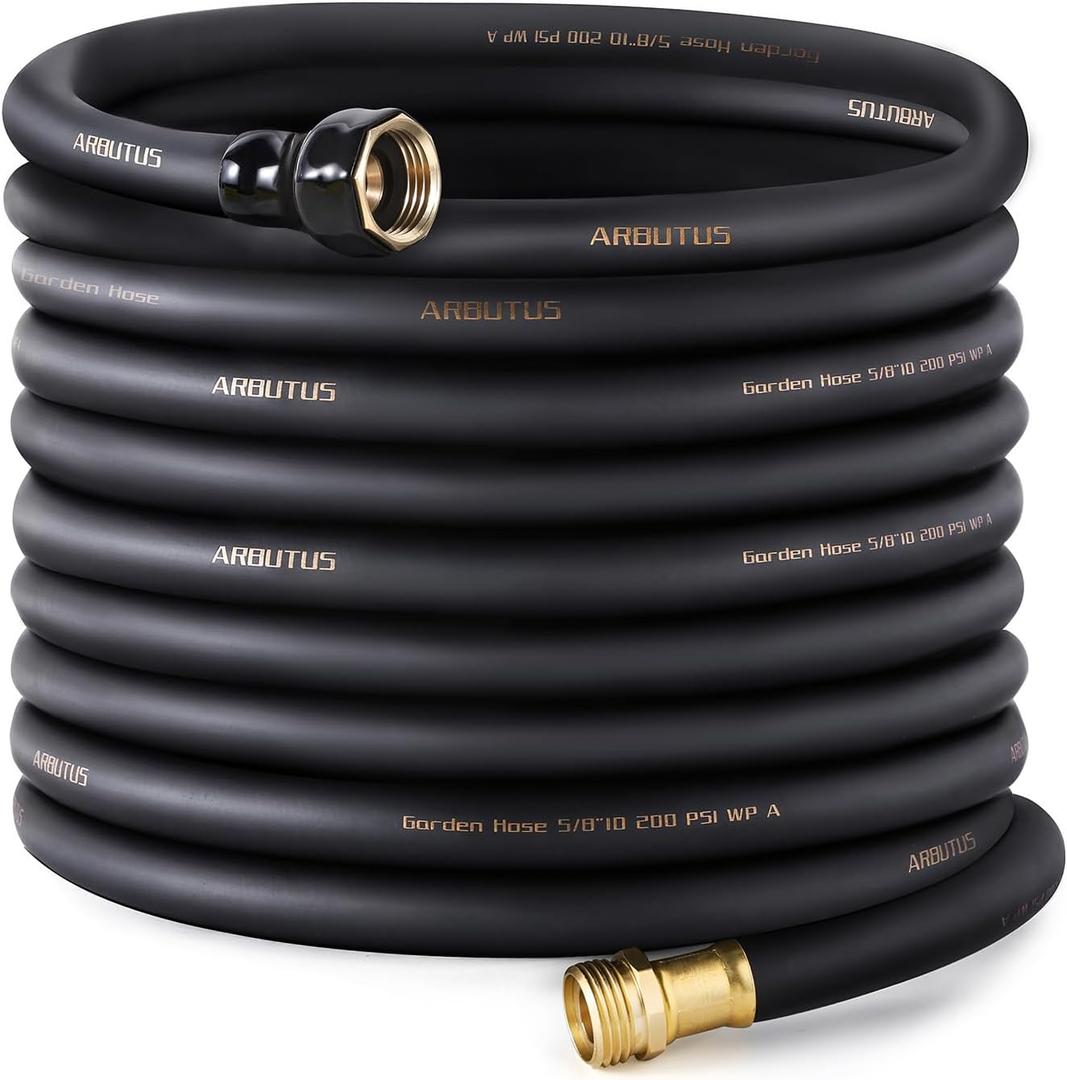 Garden Hose 5/8" x 100ft - Brass Rubber Heavy Duty Water Hose 600 PSI Burst Pressure, Durable Flexible Hose for Yard, Car Wash, Pets Black